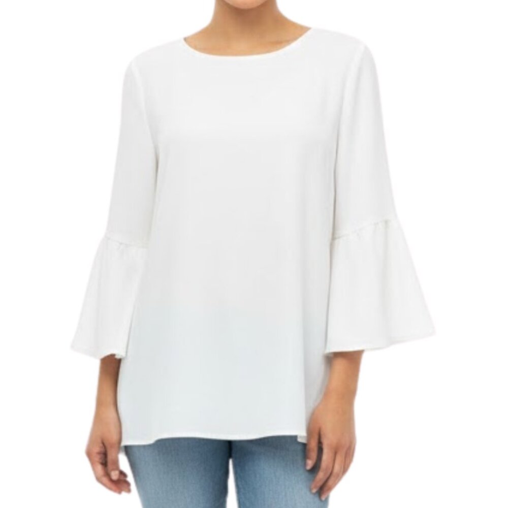 Pleione White Bell Sleeve Blouse Crew Neck Tunic Size Large